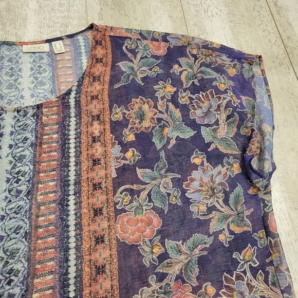 LOGO Lori Goldstein Women's Large Multicolor Oversized Semi Sheer Peplum Hem Top - Picture 4 of 6